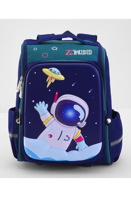 Bonfino Astronaut School Bag, Padded Shoulder Straps, Navy Blue - 16 Inches