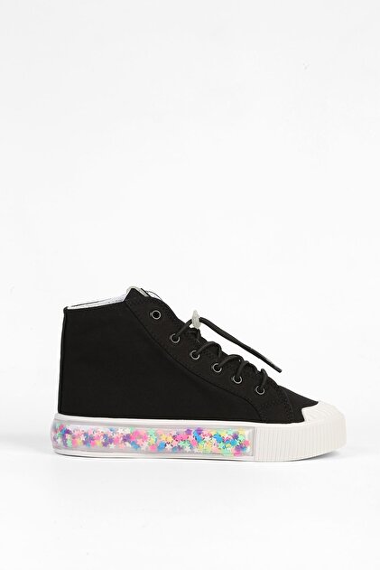 Candy Star Colorful Star Beaded High Top Kids Sneakers Black White Bn-32186