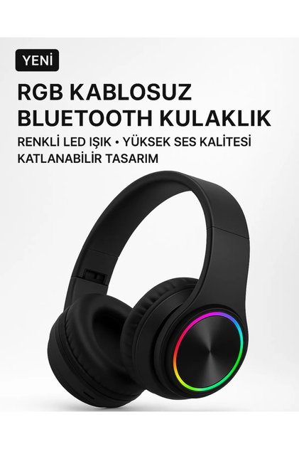 RGB Işıklı Kablosuz Bluetooth Kulak Üstü Kulaklık | Müzik, Oyun, Mikrofonlu, Katlanabilir