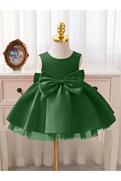 SUNEH Baby Girl Emerald Green Bow Detailed Birthday, Special Occasion Dress-  Trendyol
