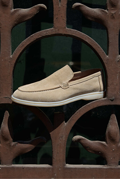 Loop Beige Suede 100% Genuine Leather Men's Loafer Shoes