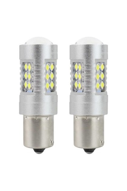 Set de 2 becuri auto LED P21W (BA15S), Canbus cu 24SMD cu lupă 12v/24v 800lm Alb
