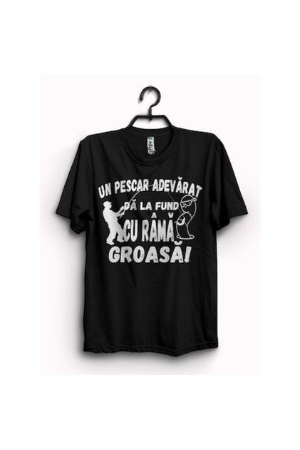 Tricou UN PESCAR ADEVARAT, unisex, bumbac, negru, M