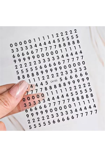 Tırnak Sticker Nail Art Süsleme Etiket Numara Rakam Sayı Sticker Siyah Renk