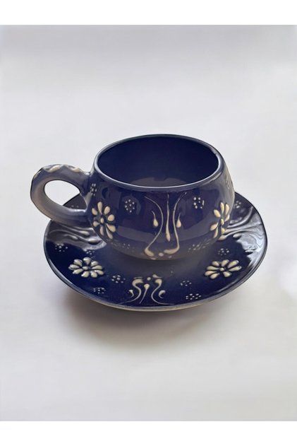 Decorative Stylish Design Fully Handmade Navy Blue Coffee Cup for 1 Person