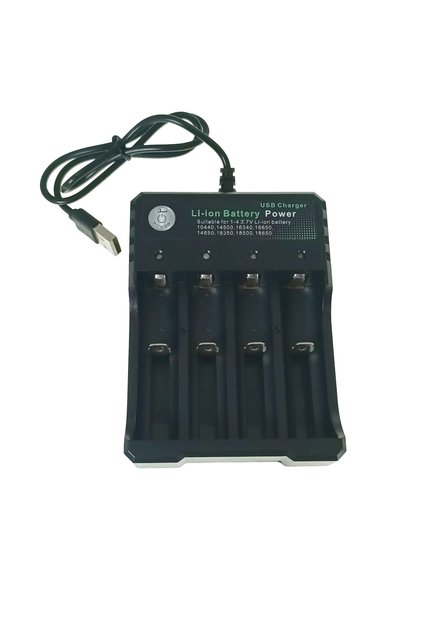 Încărcător USB inteligent pentru 4 baterii litiu, 4.2V, 1000mA, 18650, negru