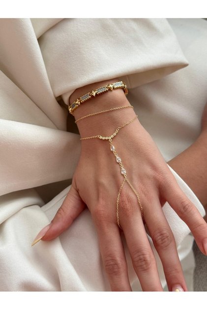Gold Damla Baget Taş Detaylı İthal Altın Kaplama Şahmeran