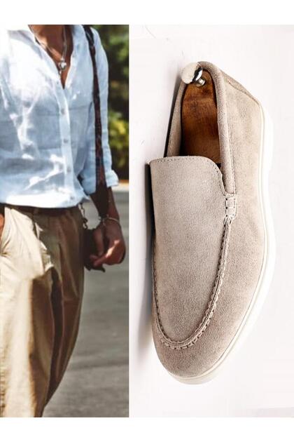 BEIGE SUEDE PIANA W HAKİKİ DERİ ERKEK YAZLIK RAHAT AYAKKABI