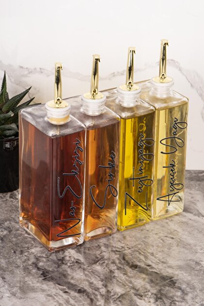 Dolkin Home 4lü 500ml Transfer Etiketli Lüks Yağdanlık Seti Gold