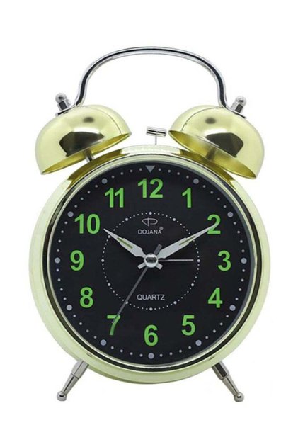 ساعة مكتب تناظرية دائرية الشكل باللونين الذهبي والأسود