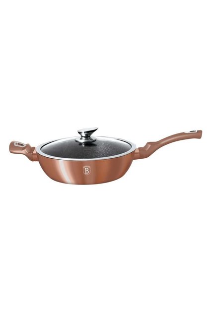 Tigaie marmorată cu capac 28 cm, linie metalică aurie roz Berlinger Haus BH 1518N
