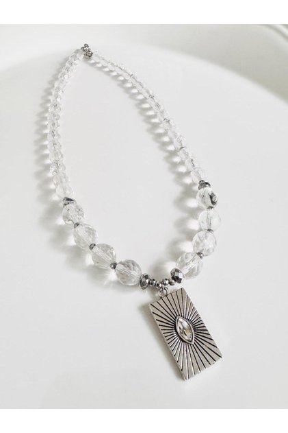 Crystal Quartz Natural Stone Design Locket Necklace 45 cm