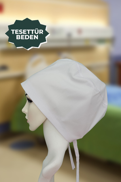 Beyaz Likralı Doktor Hemşire Aşçı Cerrahi Bone Hastane Anne Bone İş Bandanası Kumaş Ve Lastikli