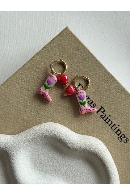 Gold Dangle Earrings with Colorful Charm Detail