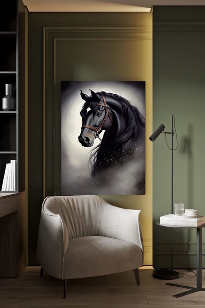 PORTRET ARTISTIC NEGRU PE CANVASĂ, DECOR DE PERETE PENTRU CASĂ, SALON, BIROU, MAGAZIN, CADOU, DECORATIV, ORNAMENT