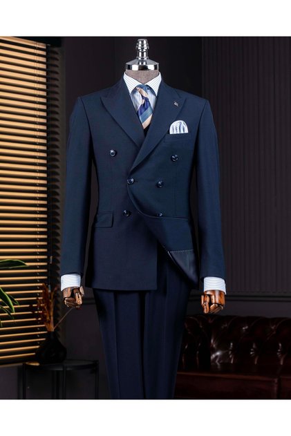 Italian Style Double-Breasted Jacket Pants Suit Navy Blue T14116