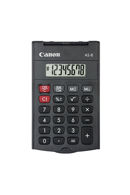 Calculator de buzunar pliabil cu 8 cifre, Canon AS-8, 97 x 60 x 11,4 mm, gri închis
