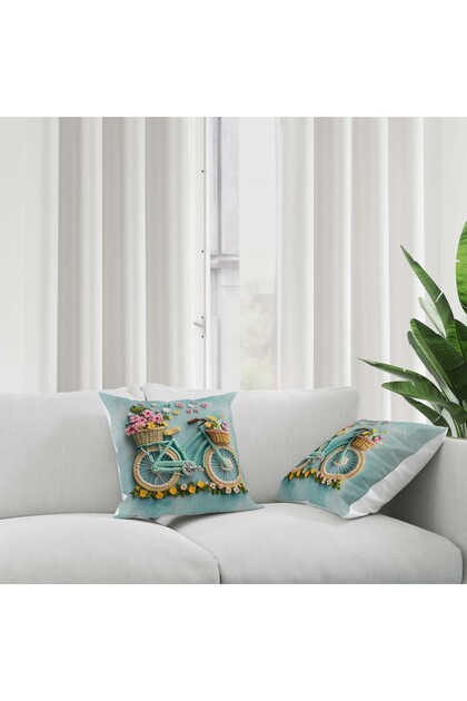 Punch Embroidery Patterned Digital Printed 2 Piece Throw Pillow Pillow Case Set in Yellow Green Colors