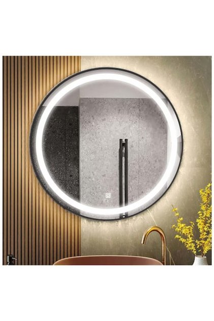 Oglindă de baie cu iluminare LED tactilă, ramă neagră 60x60 cm
