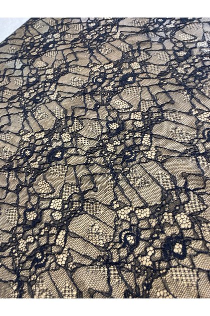 Black French Lace Fabric with Flower Pattern, Width135 cm - Special for Dress, Evening Dress and Decorative Designs
