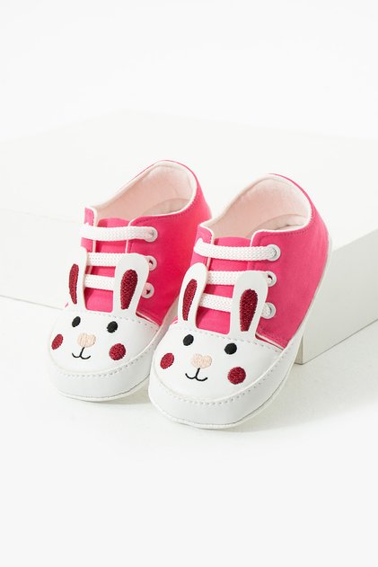 First Step Lace-Up Rabbit Embroidered Comfortable Non-Slip Sole Baby Girl Booties Shoes