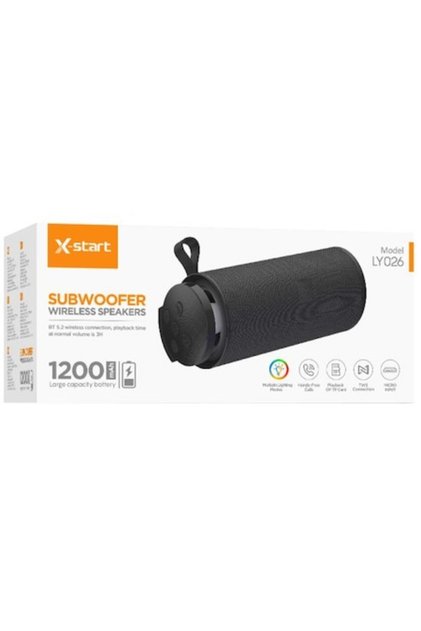 Безжична тонколона X-Start LY026 със субуфер, многоцветна LED светлина, BT 5.2, кабел за поддръжка, 1200mAh, черна