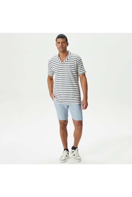 Erkek Mavi Slim Fit Keten Bermuda