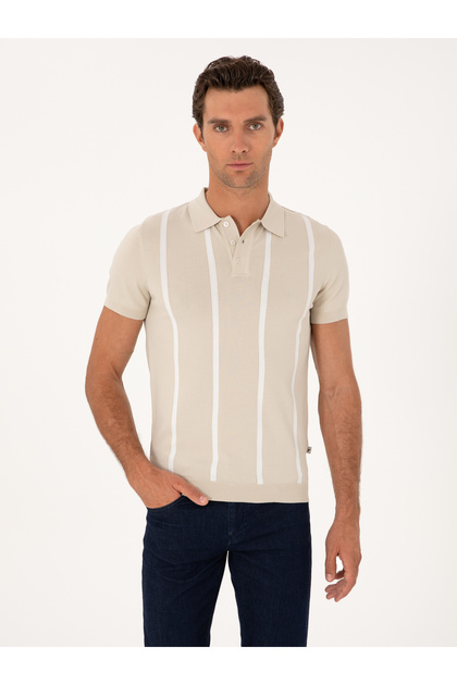 Beige Slim Fit Polo Neck Knitwear T-Shirt 50300833-Vr011