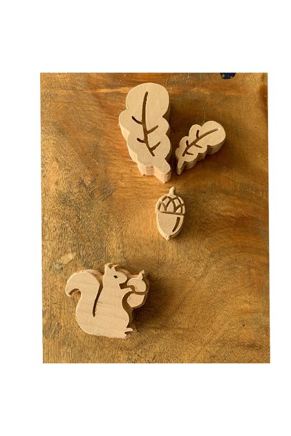 Squirrel Oak Acorns and Leaves Set Wooden Printing Mold Textile Printing Mold