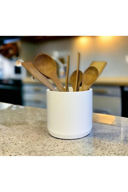 16cm Handmade Concrete Cylinder Countertop Upright Spoon Rest Raw White