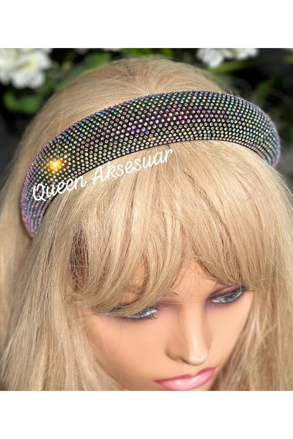 Luxury Wide Sponge Bombshell Hologram Crystal Stone Plated Glitter Crown Special Day Crown Black