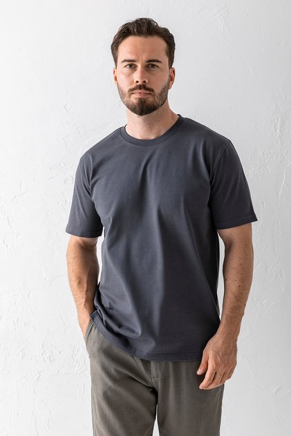 Men's Crew Neck Basic Cotton T-Shirt Anthracite - 25Y 5446