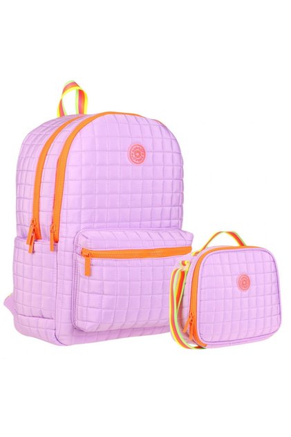 Girl's Quilted Detailed Purple Orange School Bag and Pen Holder Set (K1772+K9047)