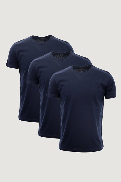 Slim Fit Slim Fit Crew Gât 100% bumbac Pachet de 3 tricouri Albastru bleumarin - Albastru bleumarin - Albastru bleumarin