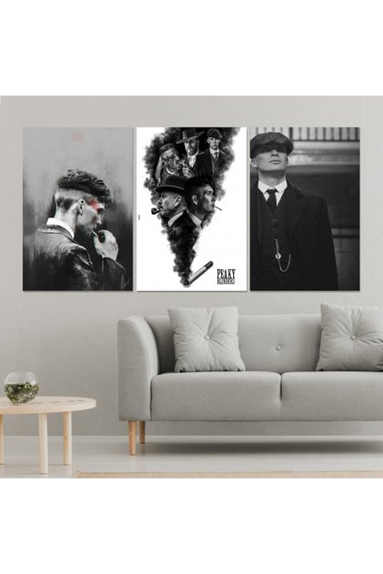 ثلاث لوحات قماشية بتصميم مسلسل peaky BLINDERS مع برواز بني مجوف