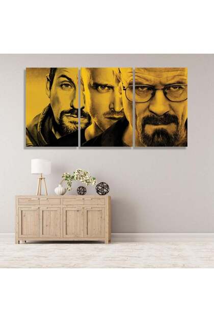 ثلاث لوحات قماشية بتصميم مسلسل Breaking Bad مع برواز خشبي مخفي