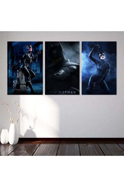 ثلاث لوحات قماشية بتصميم فلم The batman مع برواز خشبي مخفي