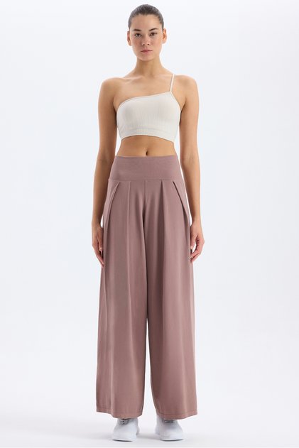 Soft Dokulu Palazzo Pantolon Mocha