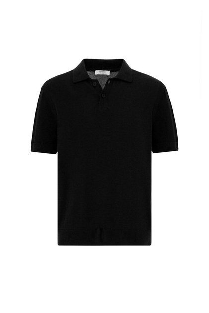 Siyah 100% Pamuk Polo Yaka Triko T-Shirt