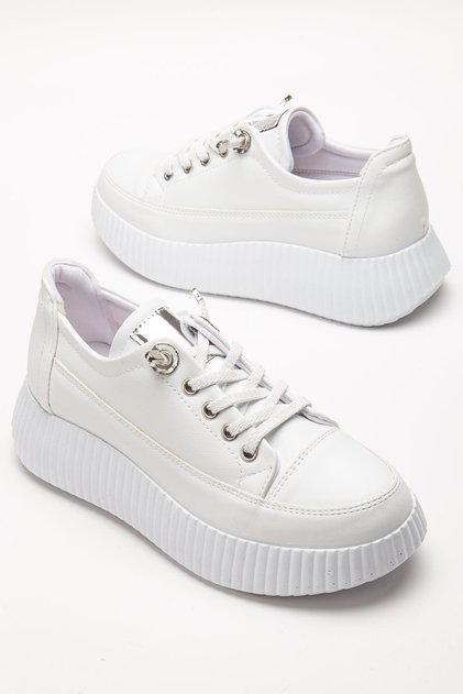 Women's Casual Sports Shoes White Elastic Lace-Up Thick Sole