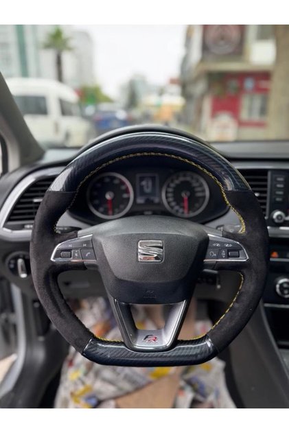 Seat Leon FR Araca Özel Dikmeli Direksiyon Kılıfı 5D Mikrofiber Karbon Alcantra