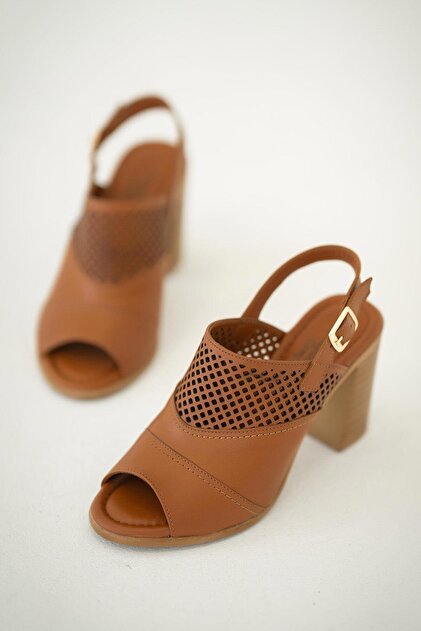 Rome Women's Genuine Leather Heeled Shoes Brown