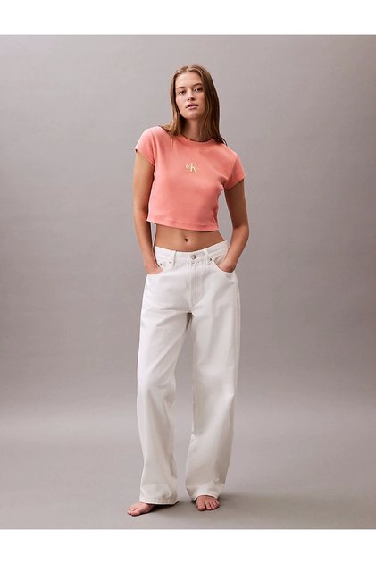 Calvin klein monogram baby tee women's pink t-shirt lv047ab802-vdw
