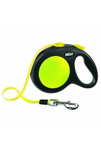 Lesă automată pentru câini, flexibilă, reflectorizantă tip neon, neagră, mărime mare, 5 metri