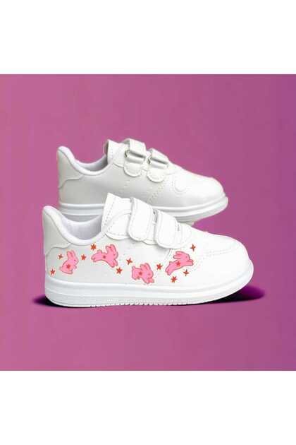 Jumping Pink Rabbit Printed Girl's Sneakers