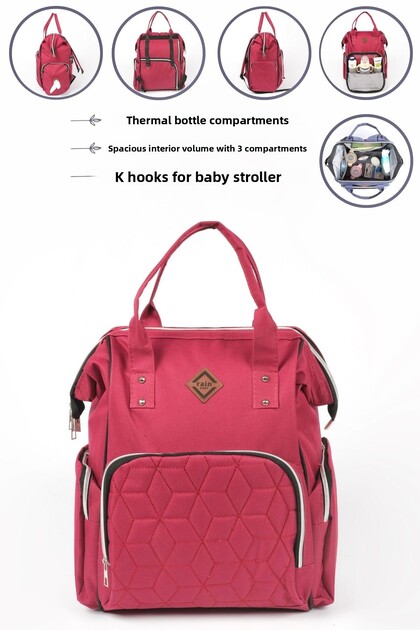 Mother Baby Backpack Red Color Multi-Pocket Care Bag