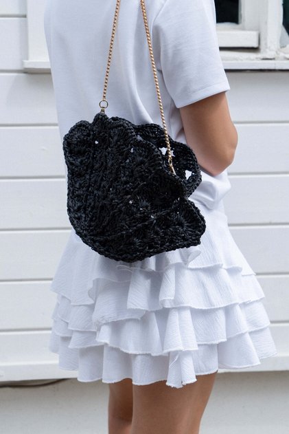 Made Black Knitted Chain Strap Detail Women's Bag