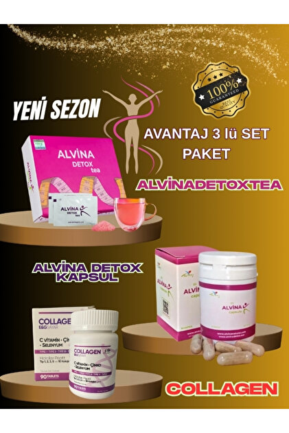 ALVİNA DETOKS Alvina 1 Kapsül 1 Çay 1 Kolajen Süper Paket (3 lü