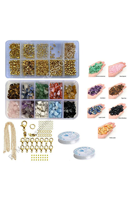 By MO Accessories Kırık Doğal Taş Ve Altın Renk Aparat Kutusu Seti