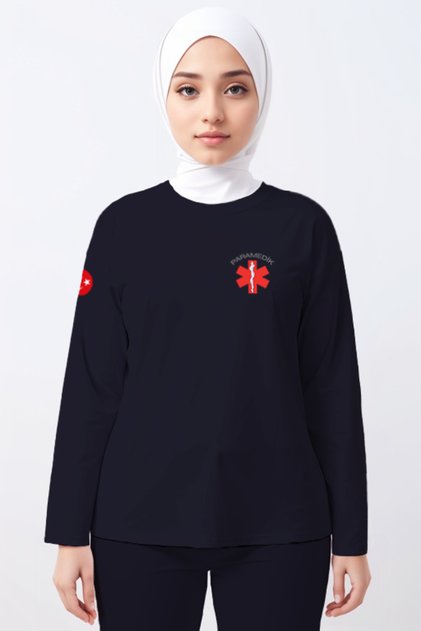 Navy Blue Paramedic Crew Neck Long Sleeve T-Shirt Unisex